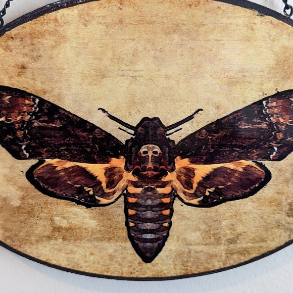 Deaths Head Moth Printed Wood Oval Wall Plaque Gothic Home Decor  Wall Art - Picture 3 of 6